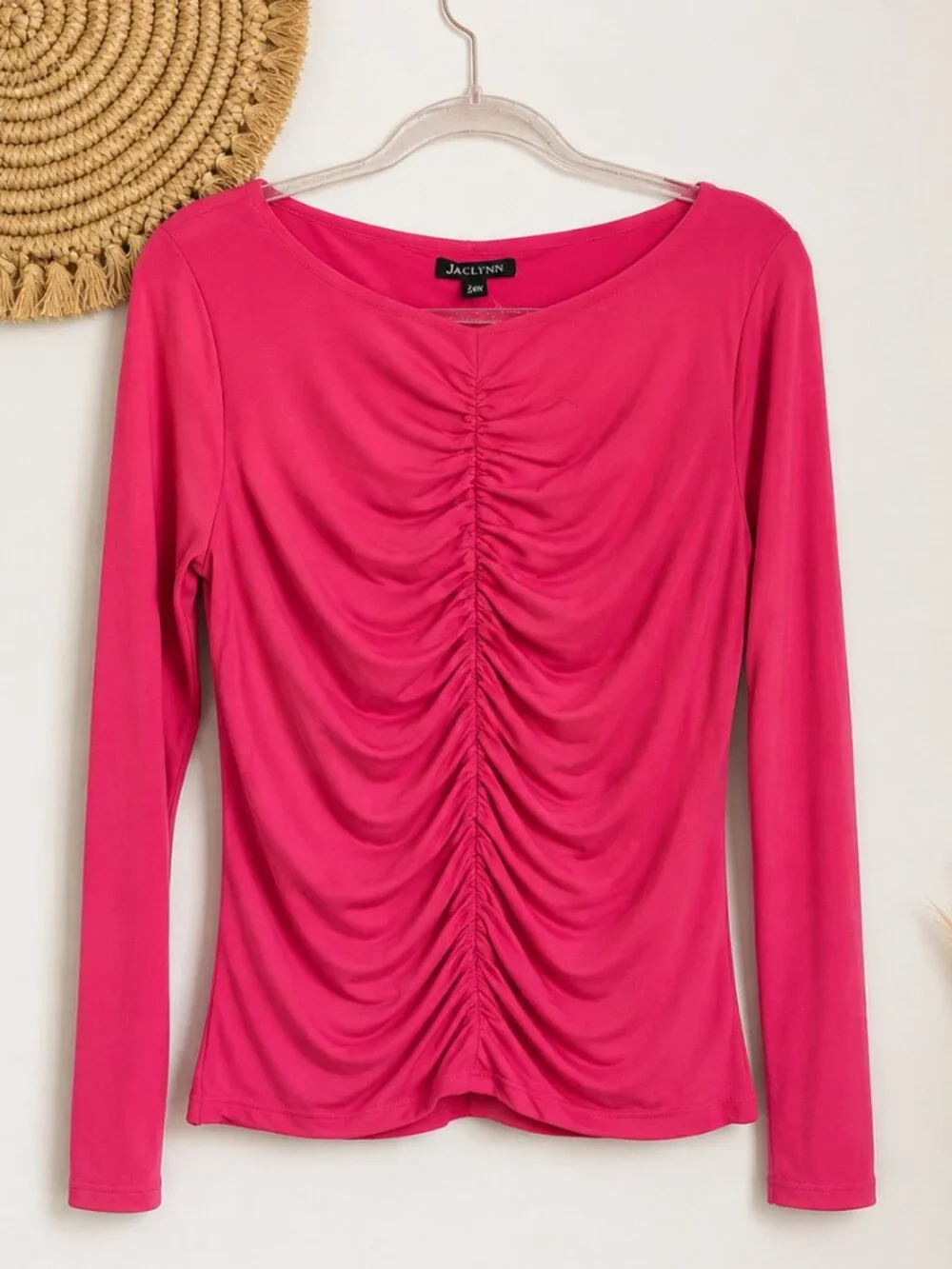J. Crew NEW Dragonfruit Pink Ruched Matte Jersey Knit Stretch Top SZ Large